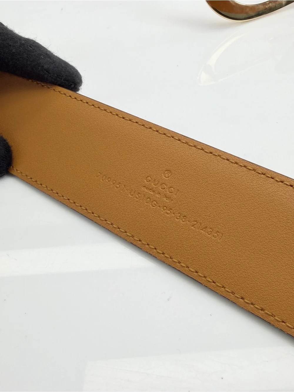 Authentic Men's Gucci Cognac Memorable G Buckle Leather Belt 709951 95/38